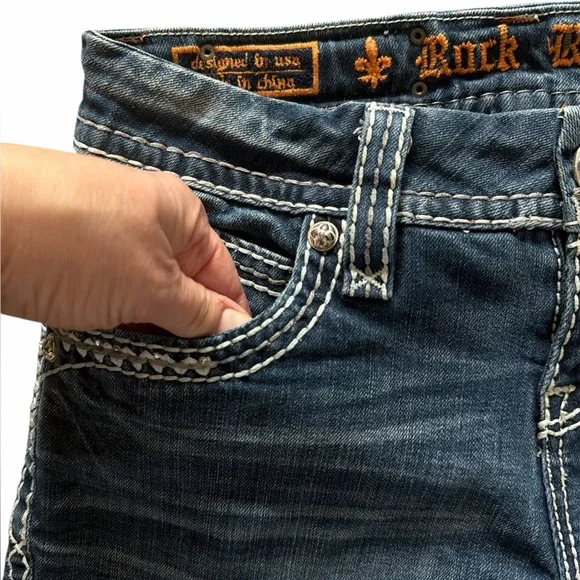 Rock Revival Scarlett Easy Shorts Rhinestones Denim Shorts E8200EH27 Size 27 - Picture 5 of 12